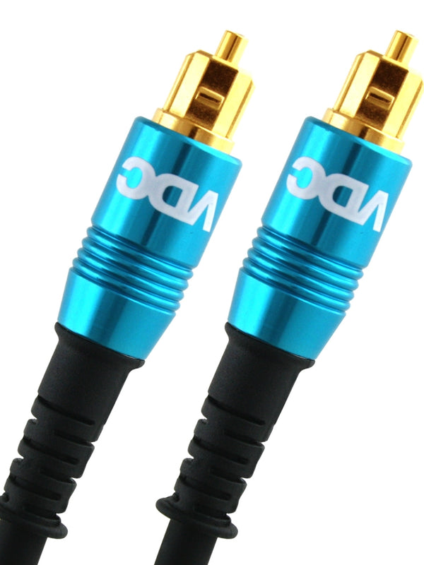 VDC 1m Optical TOSLINK Digital Audio SPDIF Cable Blue 24k Gold Casing. Compatible with PS4/PS3, Xbox One, Wii, Sky Q, Sky HD, HD TVs, DVD, Blu-Rays, AV Amp.