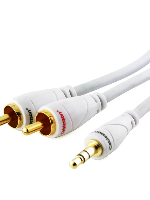 Ivuna RCA männlich auf männlich 3.5mm Klinke Analog Kabel - weiß, 2m - High performance Stereo Audio Adapter Kabel - verbindet iPhone, iPod, MP3 mit Stereoanlage, Verstärker oder jedem anderen Gerät mit Audioausgang.