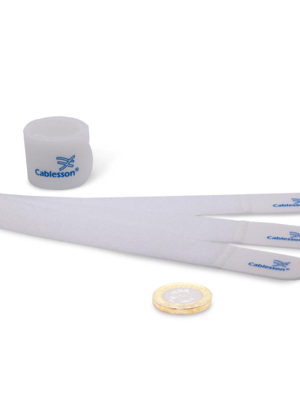 Cablesson Kabelbinder aus Nylon mit Klettverschluss - Packung mit 50 Stück - Länge 25cm - Ordnung für Ihre Kabel - Weiß
