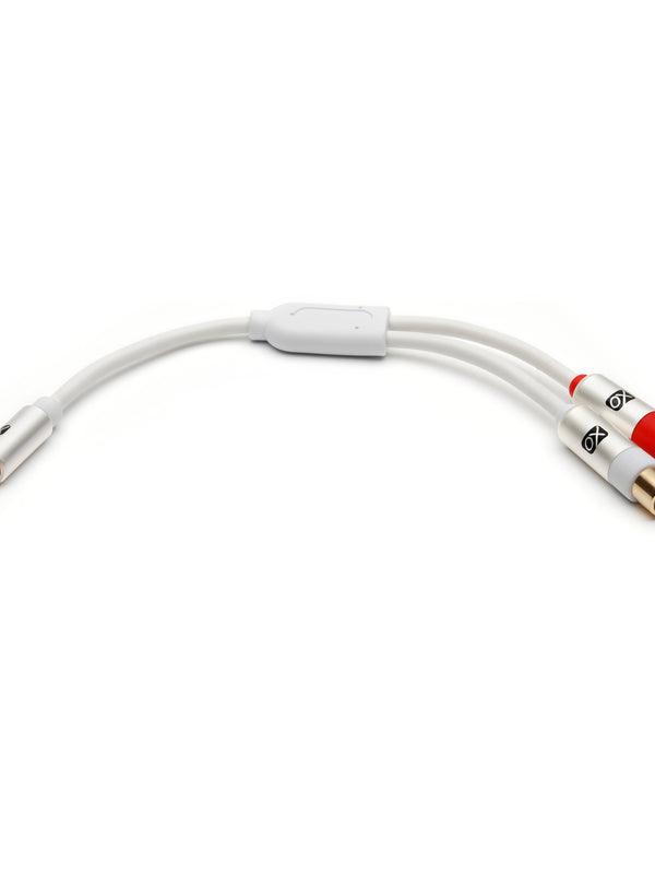 XO Aux Audio 3.5mm Male Plug to 2 RCA Female Jack Stereo Y Cable - 3.5mm Y Splitter - White- 20cm - Headset splitter