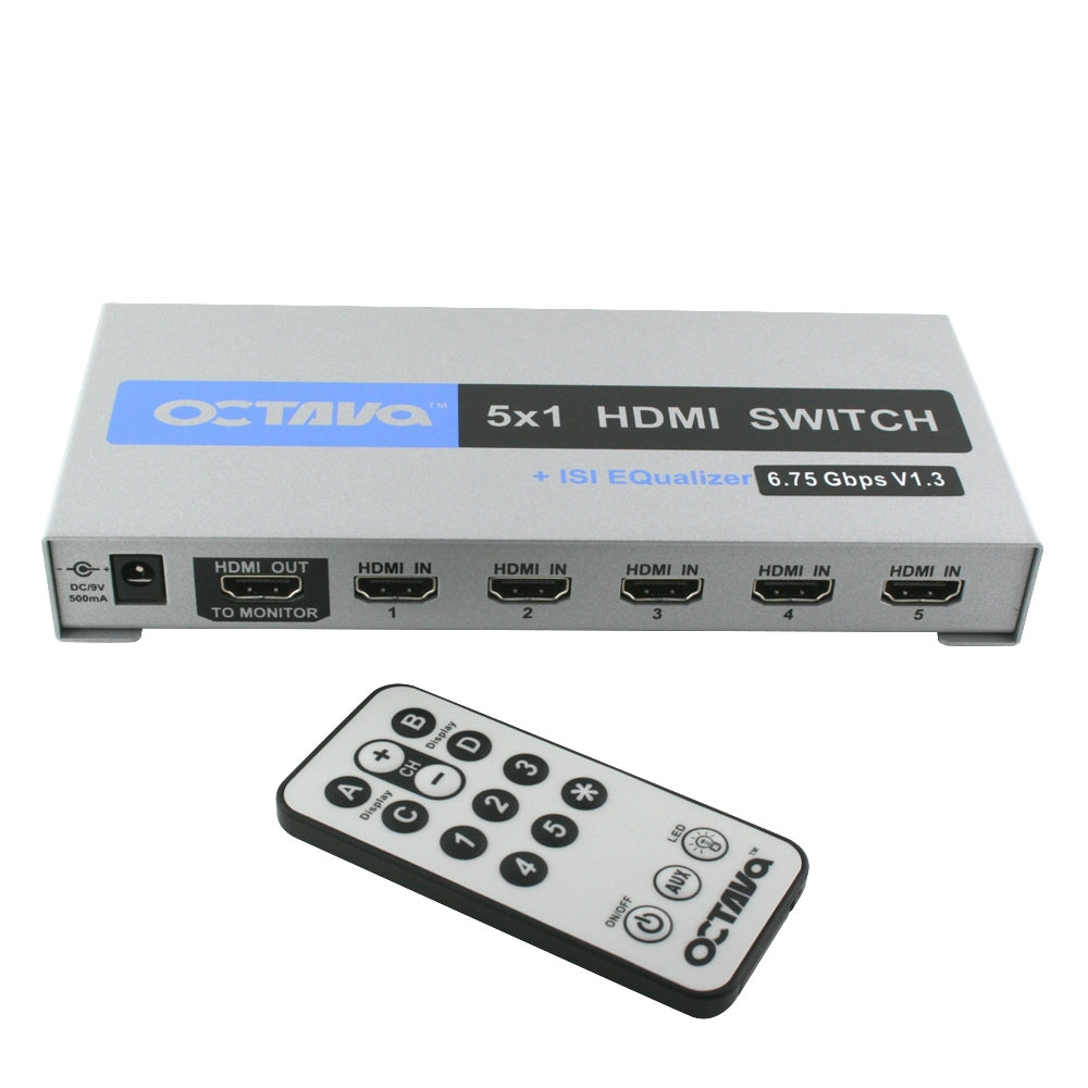 Octava HDS5-UK 5x1 HDMI Switch (1080p, SKY HD, Virgin HD, Freeview HD, XBOX 360, PS3) XBOX One, Wii U, PS4, Blu-Ray, EDID and 3D Enabled