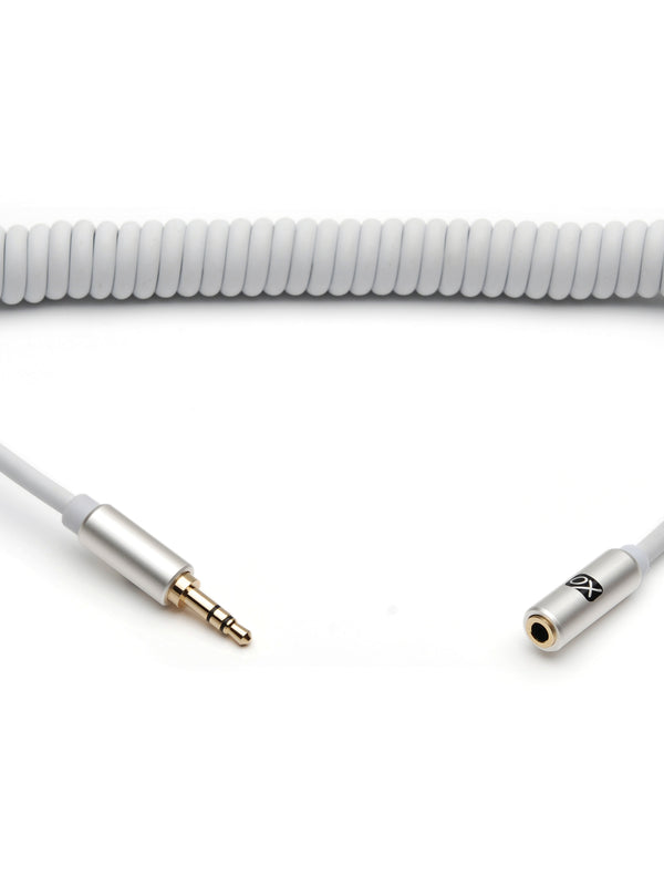 XO 3.5mm Stereo Audio Spiralkabel weiß, 3m - Audio Verlängerungskabel männlich auf weiblich für Apple iPhone, iPod, iPad, Samsung, Smartphones & Tablets, MP3 Players, Lautsprecher, PCs, Kopfhörer, Autoradio