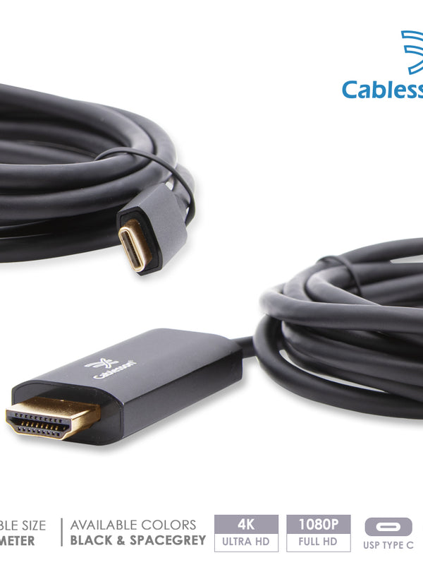 Cablesson - USB Typ C Stecker auf HDMI 2.0 Stecker-Adapter-Kabel mit Aluminiumschalen 2M 4K @ 60Hz - Schwarz