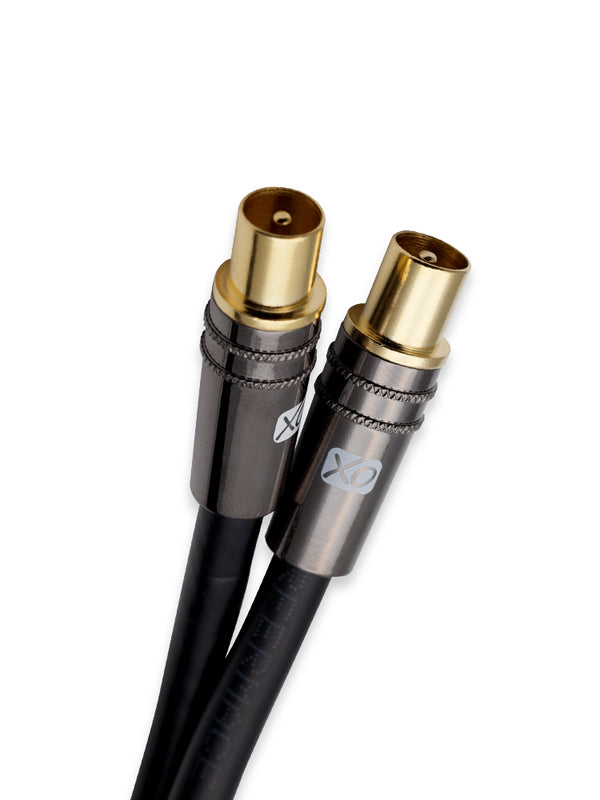 XO - 8m Male to Male Shielded TV/AV Aerial Coaxial Cable with Gold Plated Connector and Metal Plug For UHF / RF TVs, VCRs, DVD players, DVRs, cable boxes and satellite - Black