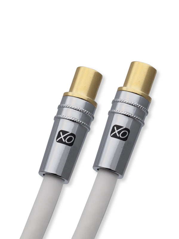 XO - 10m Male to Male Shielded TV/AV Aerial Coaxial Cable with Gold Plated Connector and Metal Plug For UHF / RF TVs, VCRs, DVD players, DVRs, cable boxes and satellite - White