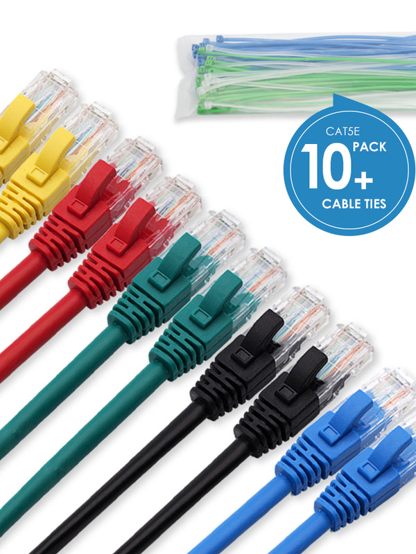 Cablesson Ethernet Kabel - Cat5e (10 Pack + Kabelbinder) Networking Cord Patch Kabel RJ45 10 Gigabit 100Mhz Lan Wire Kabel STP for Modem, Router, PC, Mac, Laptop, PS2, PS3, PS4, XBox, and XBox 360.
