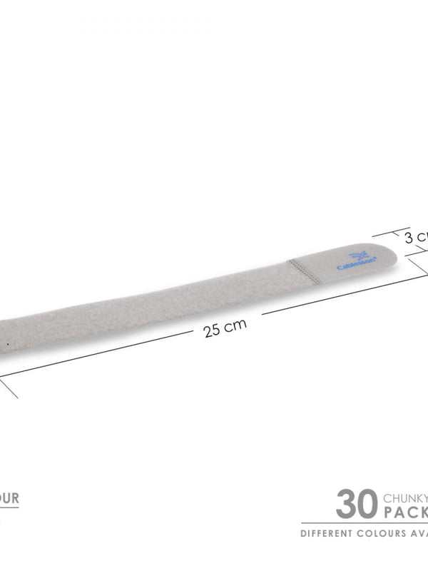 Cablesson Reusable Releasable Hook and Loop Nylon Velcro Cable Ties - Pack of 30 - Chunky Pack - Straps and Keep wire cord tidy - Grey