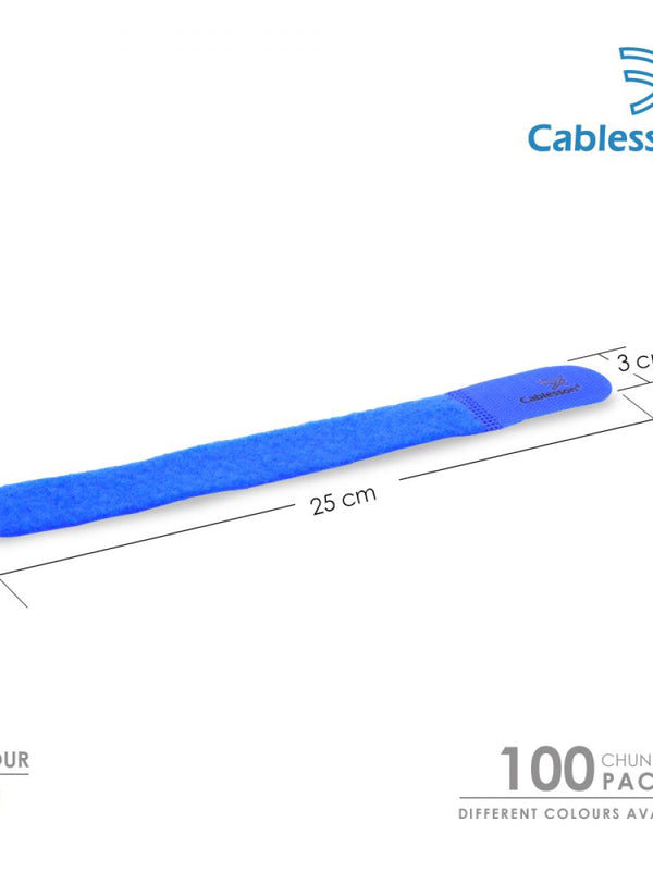 Cablesson Reusable Releasable Hook and Loop Nylon Velcro Cable Ties - Pack of 100 - Chunky Pack - Straps and Keep wire cord tidy - Blue