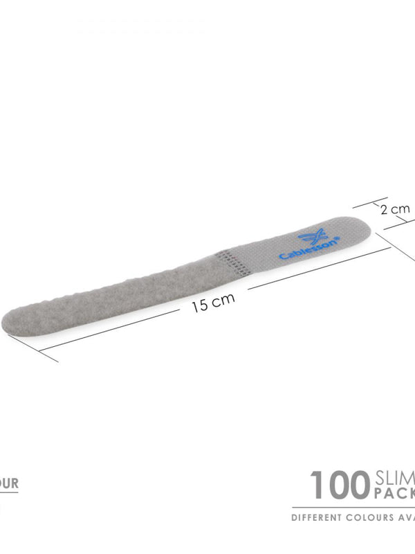 Cablesson Reusable Releasable Hook and Loop Nylon Velcro Cable Ties - Pack of 100 - Slim Pack - Straps and Keep wire cord tidy - Grey