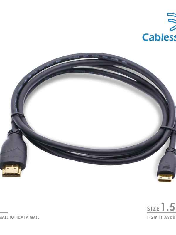Cablesson Basic High Speed 1.5M (1.5 Meter) Mini HDMI to HDMI Cable with Ethernet (Latest 1.4a / 2.0 version) Gold Plated 3D Full HD 1080p 4k2k - use with Panasonic, Sony, JVC, Nikon, FujiFilm Camera and Camcorder Ideal For Connecting HD Devices using the Mini HDMI Connector.