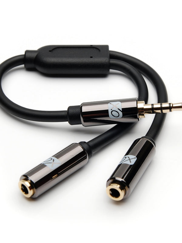 XO - 3.5mm auf 2 x 3.5mm Y schwarz Kabel - Kopfhörer Mikrofon Audio Y Splitter für Koprhörer mit separatem Kopfhörer / Mikrofon Stecker - Stereo 3.5mm männlich auf zwei 3.5mm weiblich mono Adapter um Musik zu teilen.