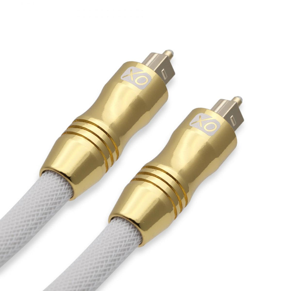XO 1m Optisches TOSLINK Digital Audio SPDIF Kabel - weiß, GOLD series. 24k Goldüberzug. Kompatibel mit PS4/PS3, Xbox One, Wii, Sky Q, Sky HD, HD Fernsehern, DVD, Blu-Rays, AV Amp.