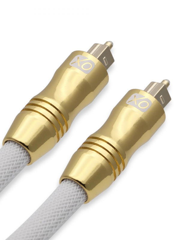XO 1m Optisches TOSLINK Digital Audio SPDIF Kabel - weiß, GOLD series. 24k Goldüberzug. Kompatibel mit PS4/PS3, Xbox One, Wii, Sky Q, Sky HD, HD Fernsehern, DVD, Blu-Rays, AV Amp.
