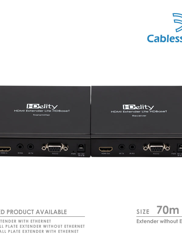 Cablesson HDelity HDBaseT 70m Extender - (70m) (HDMI + IR) 4Kx2K Ultra HD Over Single Cat5e/Cat6 /Cat7, RS232 with bidirectional IR Control. Support 3D, 1080p, 4k, Deep Colour, UHD, HDR, CEC