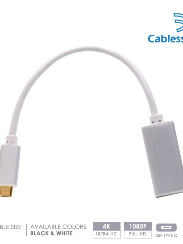 Cablesson USB Typ C männlich auf Mini DisplayPort Weiblich Adapter mit Aluminiumschalen 0.23M 4K@60Hz (UHD, 4Kx2K, Thunderbolt 3 Kompatibel) für MacBook 12, Chromebook und mehr Typ C Geräte - Weiß