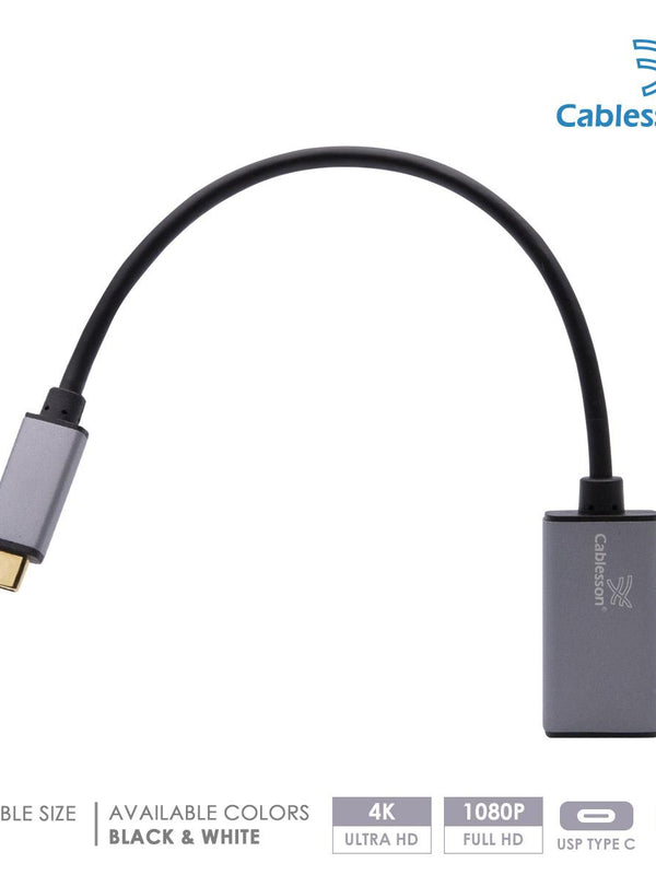 Cablesson USB Typ C männlich auf Mini DisplayPort Weiblich Adapter mit Aluminiumschalen 0.23M 4K@60Hz (UHD, 4Kx2K, Thunderbolt 3 Kompatibel) für MacBook 12, Chromebook und mehr Typ C Geräte - Schwarz