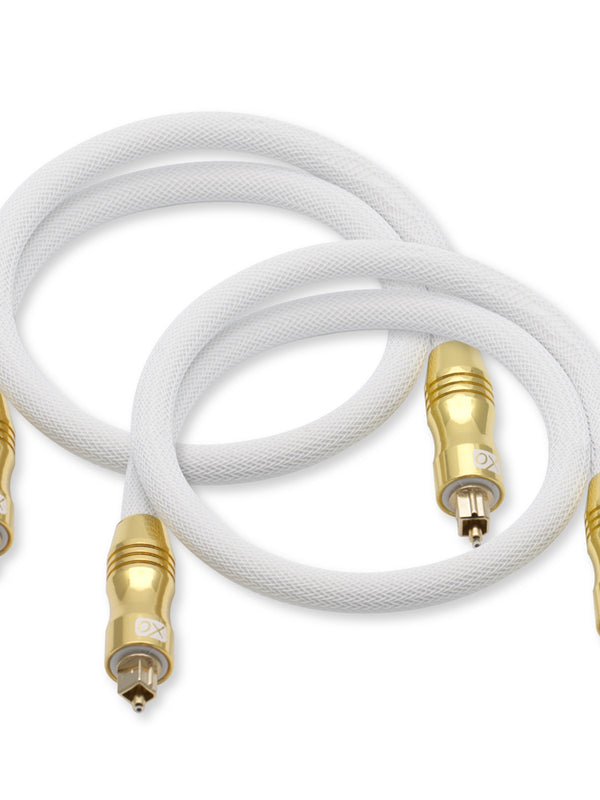 XO 2er Pack 1m Optisches TOSLINK Digital Audio SPDIF Kabel - Wei?, Serie GOLD. 24 Karat Goldgeh?use. Kompatibel mit PS4 / PS3, Xbox One, Wii, Sky Q, HD-HD, HD-Fernsehern, DVD, Blu-Rays