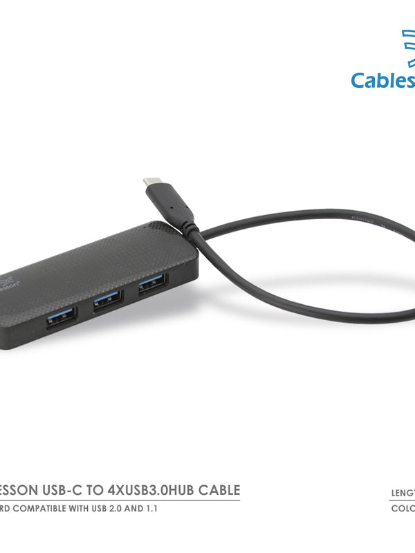 Cablesson USB-C to 4xUSB3.0HUB Cable L=250mm - Black
