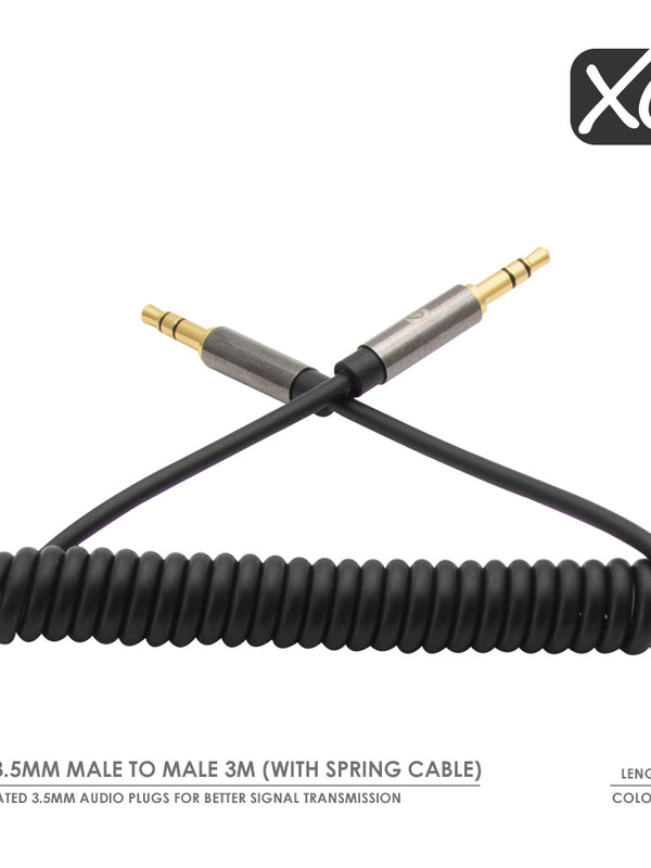 XO - 3.5mm Male to Male 3M (with spring cable) - Black