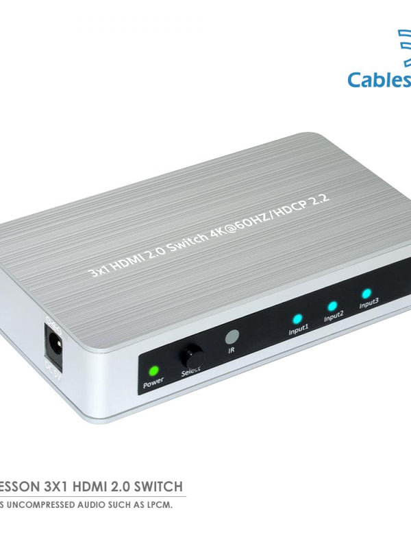 HDElity 3X1 HDMI 2.0 Switch 3 Anschlüße HDMI 2.0 Switch 3 Eingang 1 Ausgang Unterstützung 4K @ 60Hz für Blu-ray Xbox One XPS4 Pro TV-Box Laptop Projektor HDTV