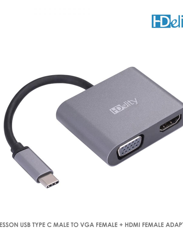 HDelity USB Type C Male to VGA Female +HDMI Female Adapter