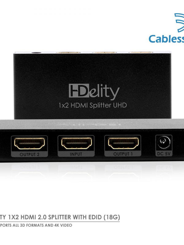 Cablesson 1x2 HDMI 2.0 Splitter mit EDID (18G) mit Grund 2m High Speed HDMI-Kabel mit Ethernet - Schwarz