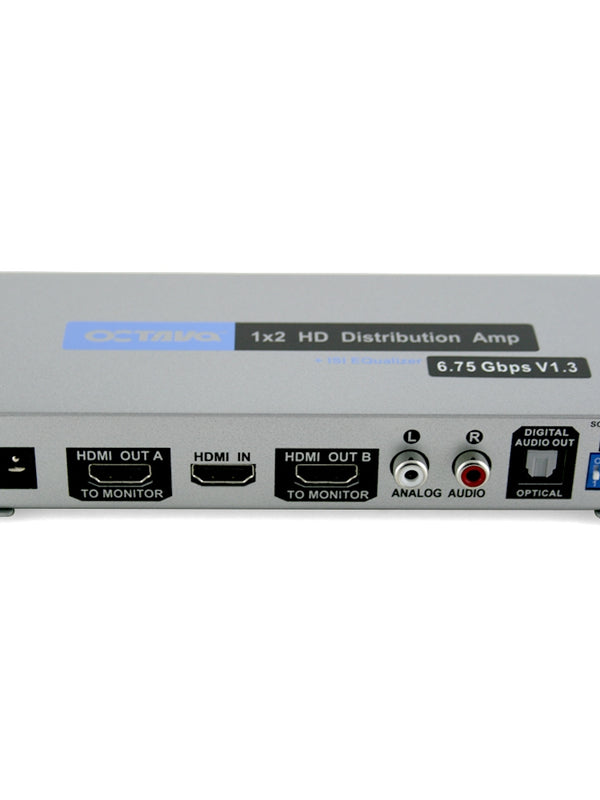 Octava HDDA12A-UK 1 x 2 Distribution Amp + Audio Converter - ( 1 input 2 outputs) - EDID, Active Amplifier, 3D - 1080p Full HD - Split a HD signal From SkyHD, Virgin Box, Xbox 360, XBox One, PS3, PS4, Nintendo Wii U to 2 HD Displays - With Digtial Optical (TOSlink) and Analogue Audio Out.