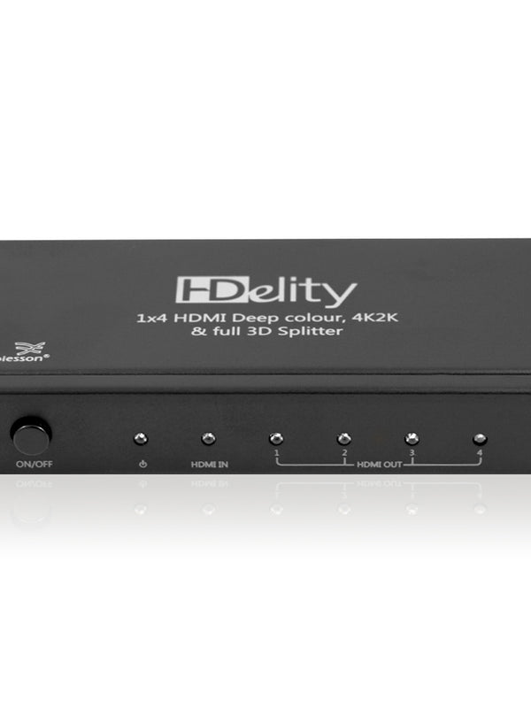 Cablesson HDelity 1x4 HDMI Splitter with 4k2k - Active amplifier - Ultra HD, UHD, 2160p, HDR. 3D enabled. For PS3/PS4, XboX One/360, DVD, BluRay, DVD, HDTV, Gaming and Projector