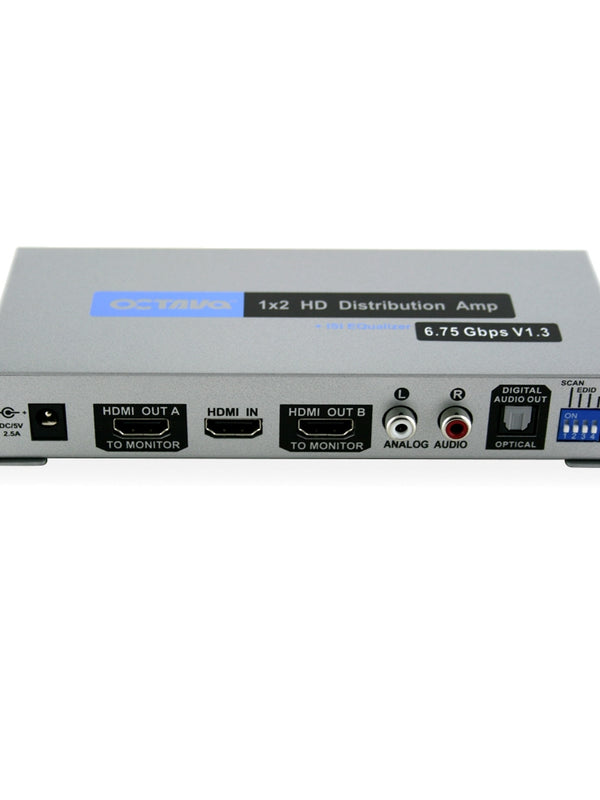Octava HDDA12A-UK 1 x 2 Distribution Amp + Audio Converter - ( 1 input 2 outputs) - EDID, Active Amplifier, 3D - 1080p Full HD - Split a HD signal From SkyHD, Virgin Box, Xbox 360, XBox One, PS3, PS4, Nintendo Wii U to 2 HD Displays - With Digtial Optical (TOSlink) and Analogue Audio Out.