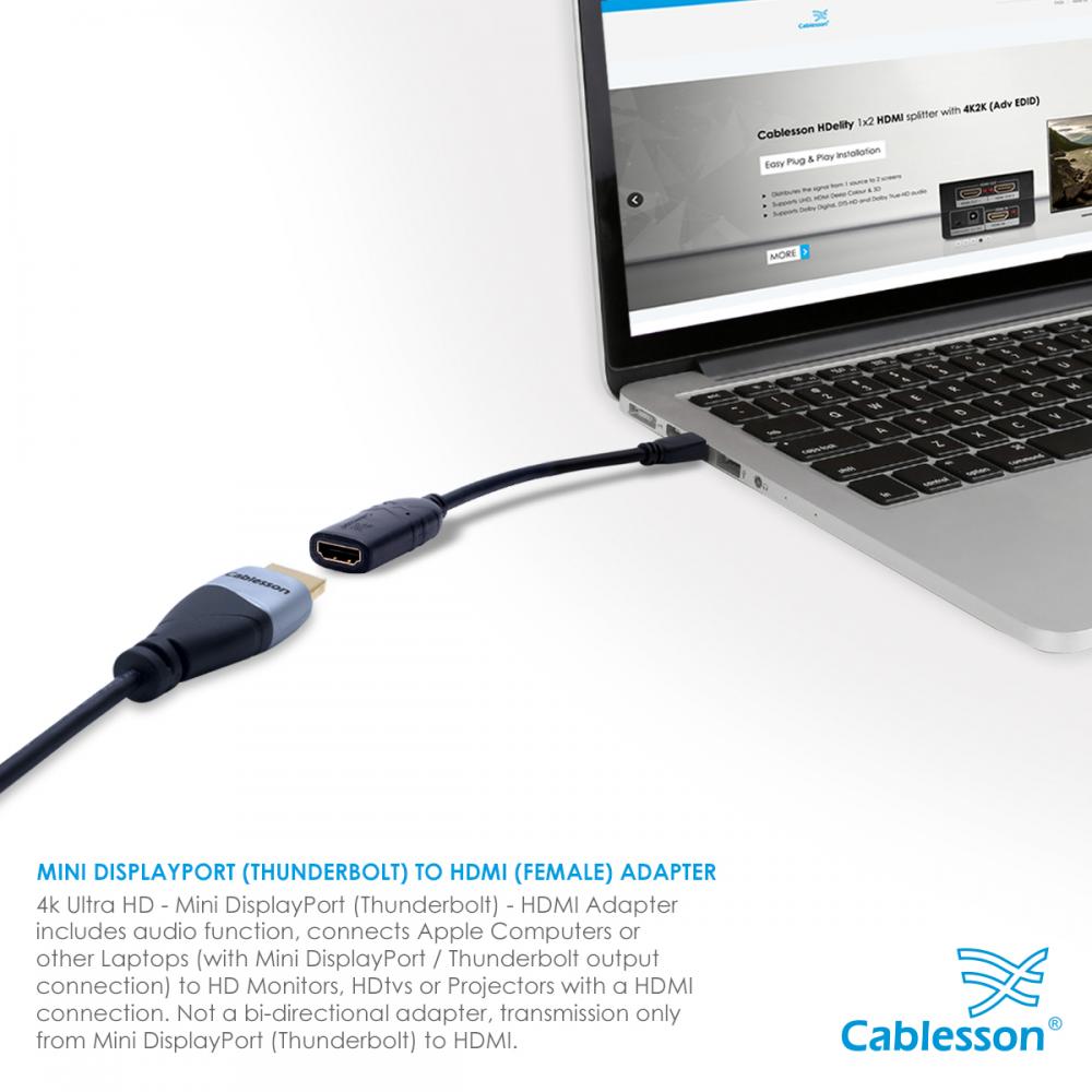 Cablesson Mini Displayport auf HDMI Adapter-Kabel (4K 60Hz) (männlich zu weiblich) - Schwarz