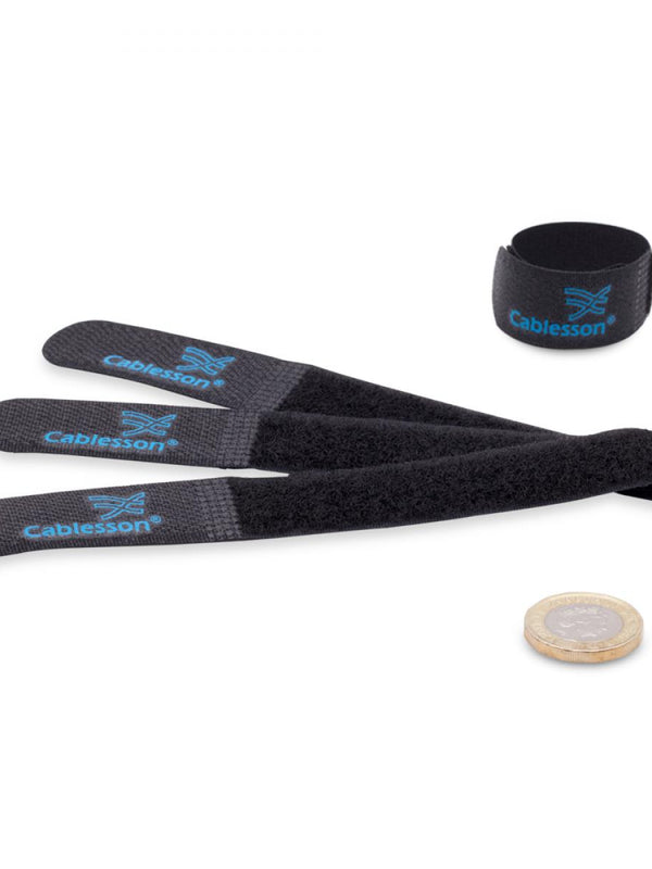 Cablesson Reusable Releasable Hook and Loop Nylon Velcro Cable Ties - Pack of 20 - Black - Straps and Keep wire cord tidy