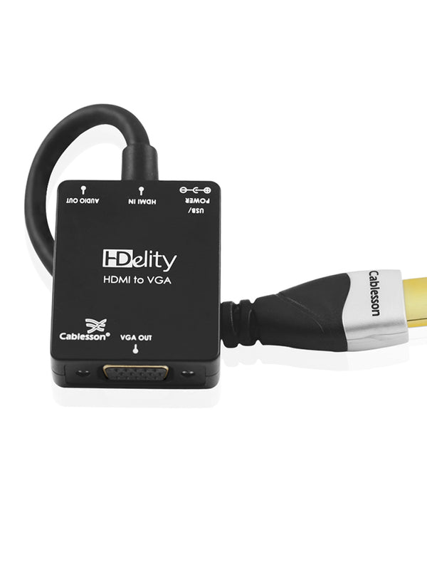 Cablesson Active HDMI to VGA - Black Video Converter Adapter Cable with Micro USB Power and Audio port - 1080p, for PC, Laptop, DVD, TV monitor, Blu-Ray, Sky HD, Raspberry Pi, Chromebook, Ultrabook