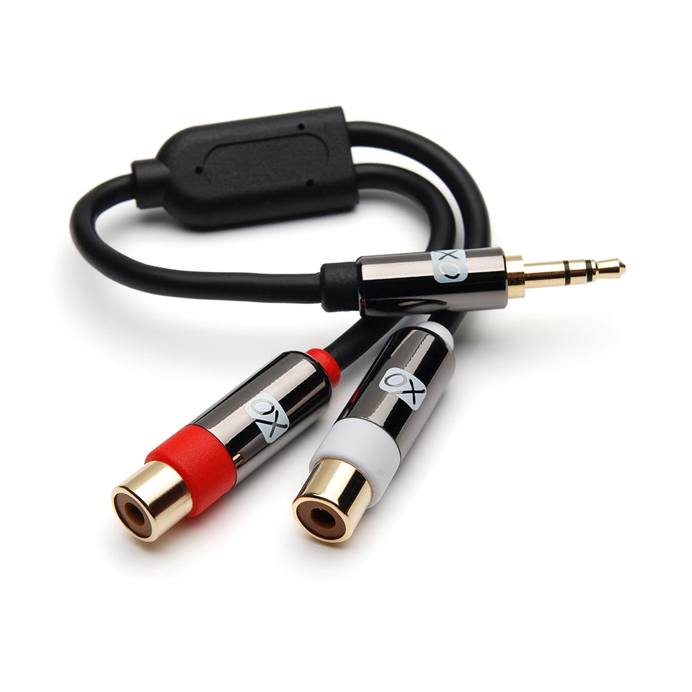 XO Aux Audio 3.5mm Male Plug to 2 RCA Female Jack Stereo Y Cable - 3.5mm Y Splitter - Black- 20cm - Headset splitter