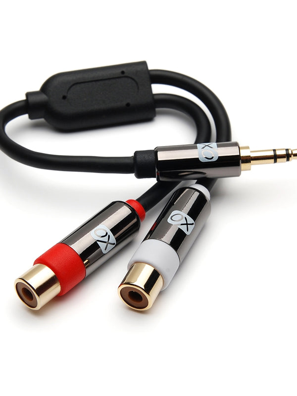 XO Aux Audio 3.5mm Male Plug to 2 RCA Female Jack Stereo Y Cable - 3.5mm Y Splitter - Black- 20cm - Headset splitter