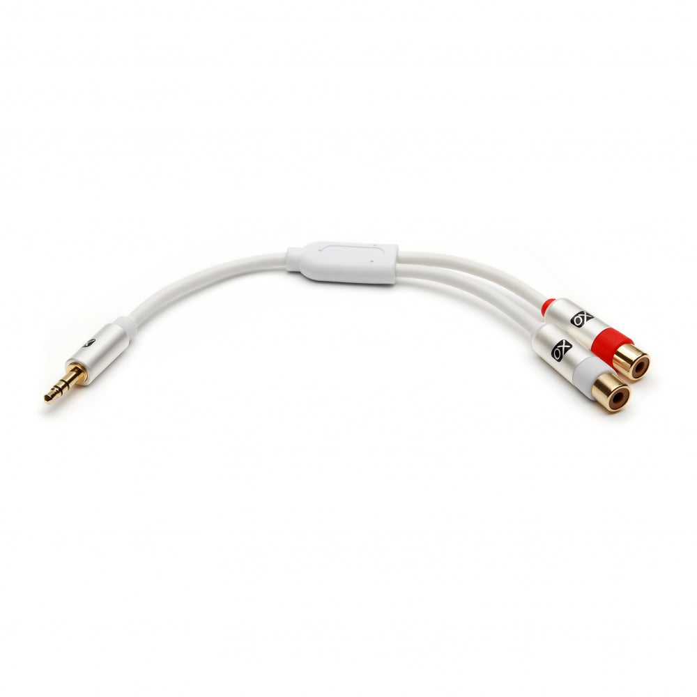 XO Aux Audio 3.5mm Male Plug to 2 RCA Female Jack Stereo Y Cable - 3.5mm Y Splitter - White- 20cm - Headset splitter