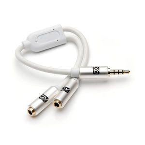 XO - 3.5mm to 2 x 3.5mm Y White Cable - Headphone Mic Audio Y splitter for headsets with separate headphone / microphone plugs - Stereo 3.5mm male to twin 3.5mm female mono adapter to share music