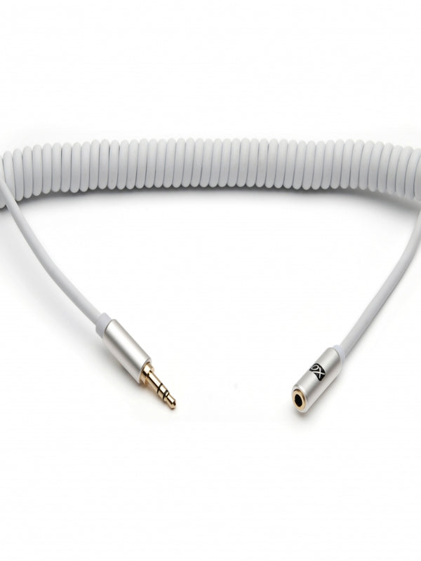XO 3.5mm Coiled Stereo Audio Cable White, 2m - Audio extension cable Male to Female for Apple iPhone, iPod, iPad, Samsung, Smartphones & Tablets, MP3 Players, Speakers, PCs, Headphones, car stereo
