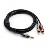 XO 3.5mm Male to 2 x RCA male Stereo Audio Cable - 3.5 jack to RCA Male to Male lead - 1m, Black - Gold plated connectors