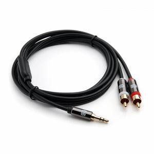 XO 3.5mm Male to 2 x RCA male Stereo Audio Cable - 3.5 jack to RCA Male to Male lead - 5m,Black - Gold plated connectors
