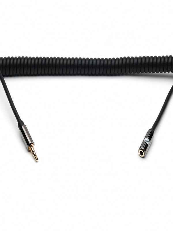 XO 3.5mm Coiled Stereo Audio Cable Black, 2m - Audio extension cable Male to Female for Apple iPhone, iPod, iPad, Samsung, Smartphones & Tablets, MP3 Players, Speakers, PCs, Headphones, car stereo