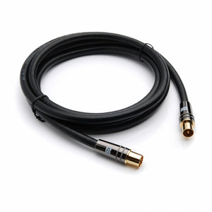 XO Antenna Cable - Black - Male plug to Female socket TV Aerial RG6 Coaxial Cable - 1m