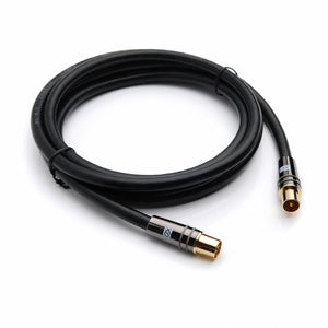 XO Antenna Cable - Black - Male plug to Female socket TV Aerial RG6 Coaxial Cable - 2m