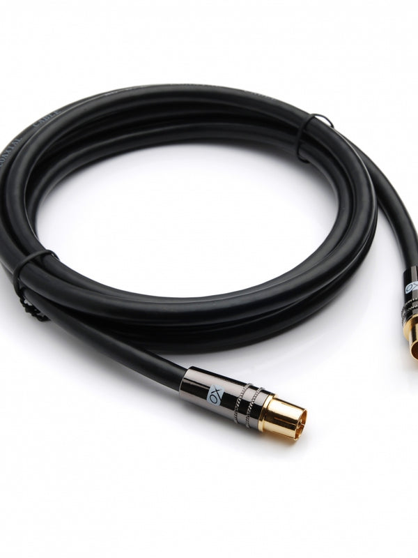XO Antenna Cable - Black - Male plug to Female socket TV Aerial RG6 Coaxial Cable - 10m