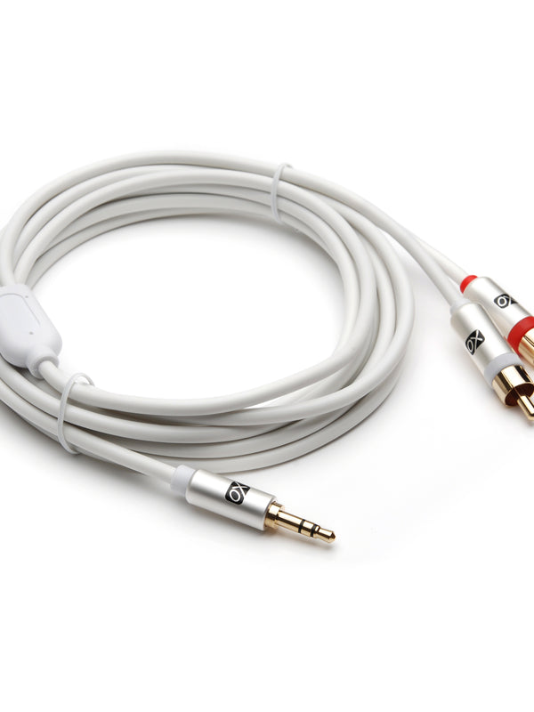 XO 3,5mm männlich auf 2 x RCA männlich Stereo Audio Kabel - 3,5 Buchse RCA männlich auf männlich - 5m weiß- Vergoldete Stecker.