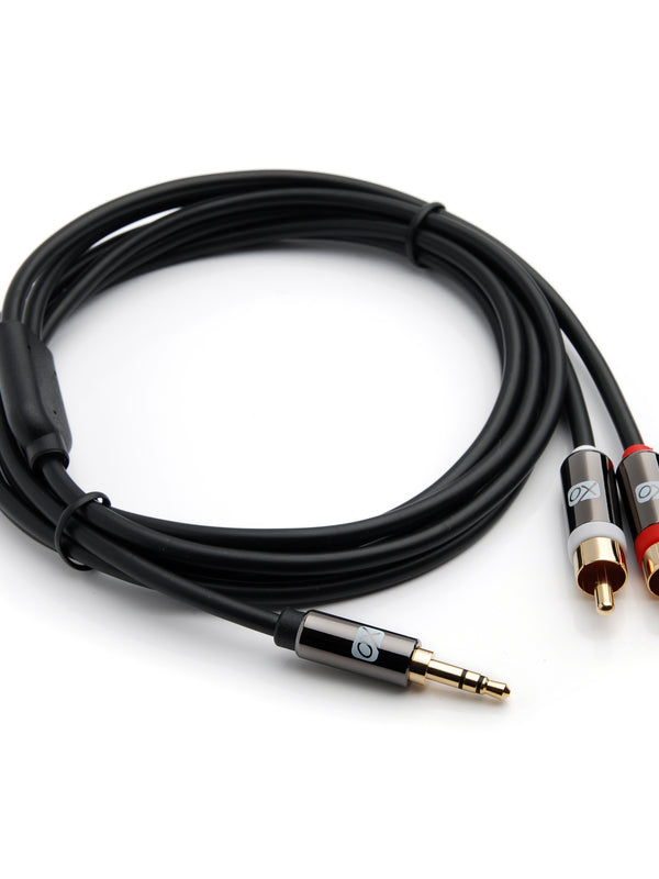 XO 3,5mm männlich auf 2 x RCA männlich Stereo Audio Kabel - 3,5 Buchse RCA männlich auf männlich - 1m schwarz- Vergoldete Stecker.