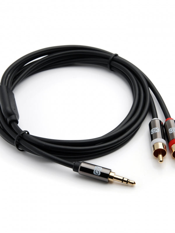 XO 3,5mm männlich auf 2 x RCA männlich Stereo Audio Kabel - 3,5 Buchse RCA männlich auf männlich - 3m schwarz- Vergoldete Stecker.