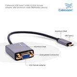 Cablesson - USB Typ C Stecker auf VGA Buchse Adapter mit Aluminium Shells - 0,23 M 1080P @ 60Hz - Schwarz