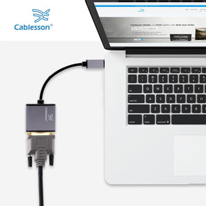 Cablesson - USB Typ C Stecker auf VGA Buchse Adapter mit Aluminium Shells - 0,23 M 1080P @ 60Hz - Schwarz