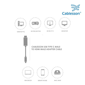 Cablesson - USB Typ C Stecker auf HDMI-Stecker-Adapter-Kabel mit Aluminium Shells - 3M 4K @ 30Hz - Schwarz