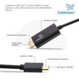 Cablesson - USB Typ C Stecker auf HDMI 2.0 Stecker-Adapter-Kabel mit Aluminiumschalen 2M 4K @ 60Hz - Schwarz
